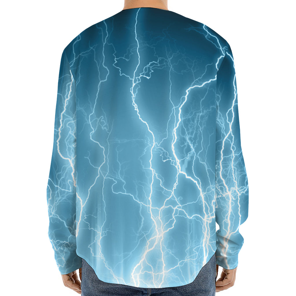 Blue Lightning Print Long Sleeve Baseball Jersey