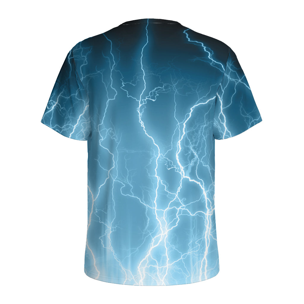 Blue Lightning Print Men's Sports T-Shirt