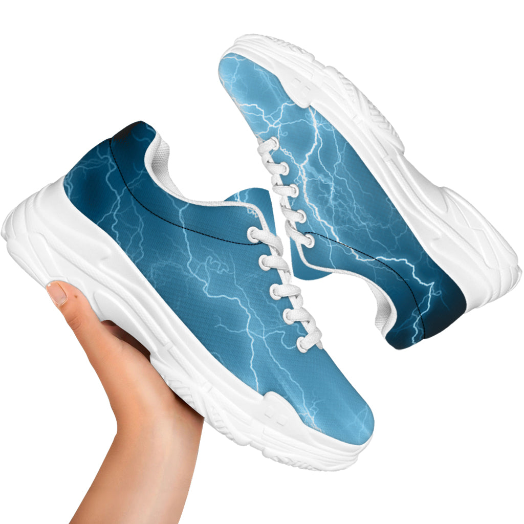 Blue Lightning Print White Chunky Shoes