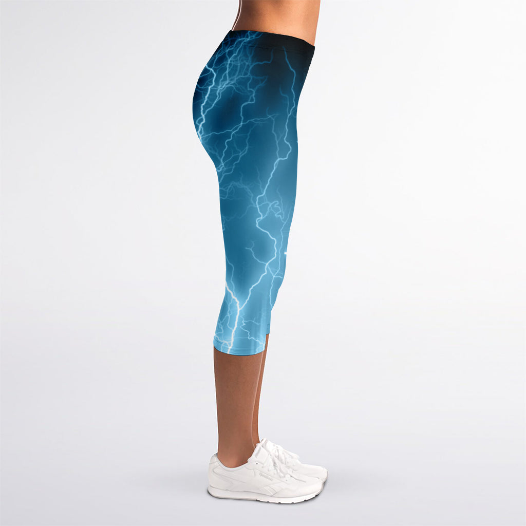 Blue Lightning Print Women's Capri Leggings