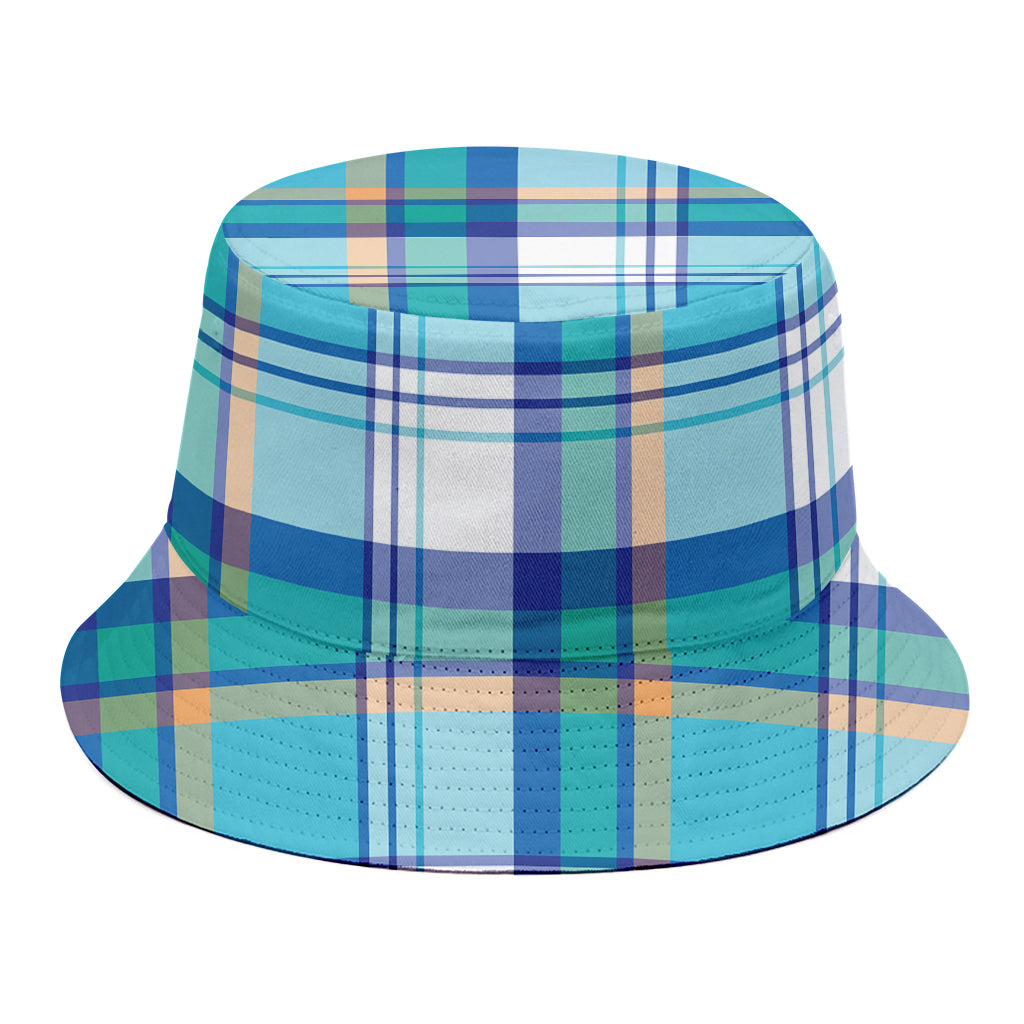 Blue Madras Pattern Print Bucket Hat