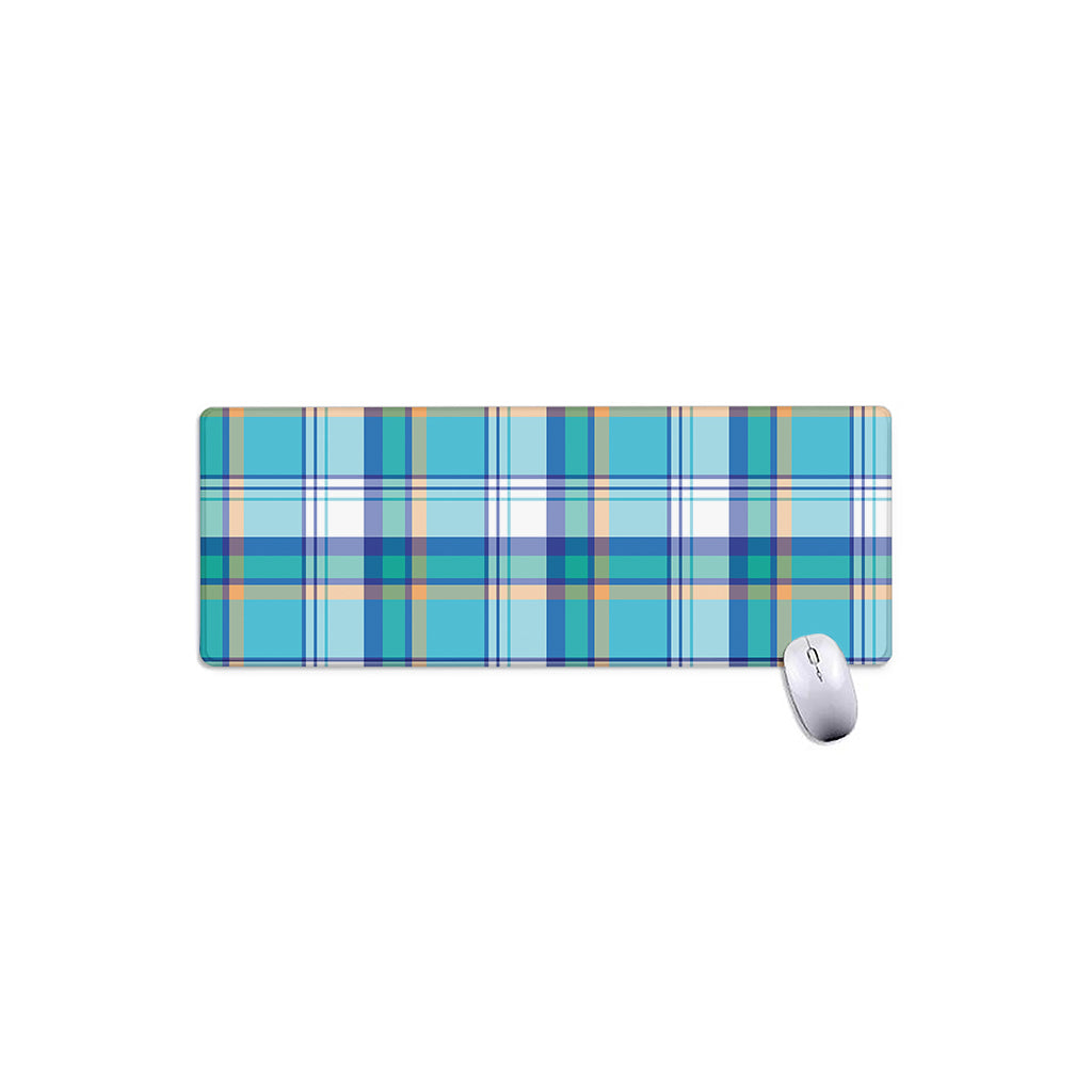Blue Madras Pattern Print Extended Mouse Pad