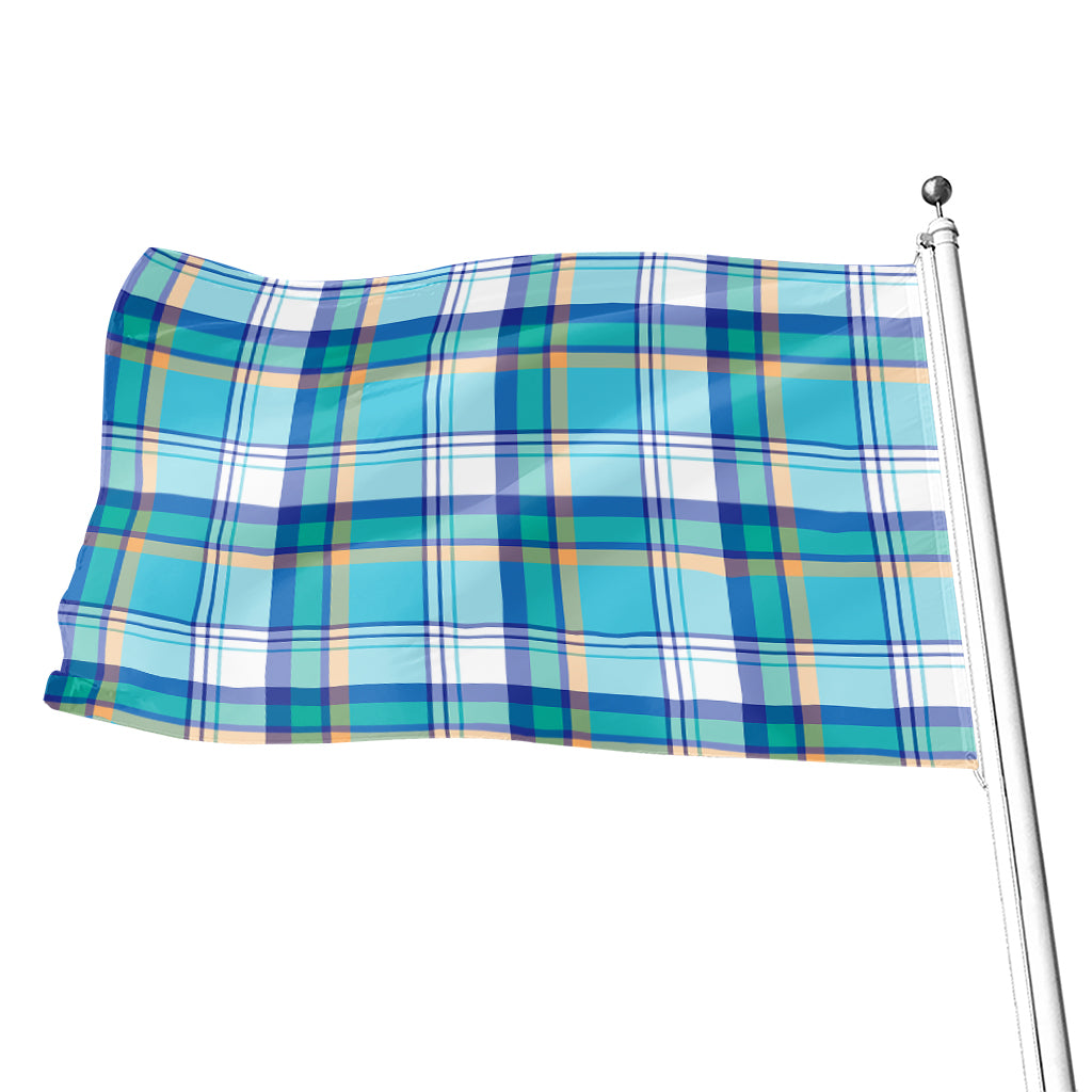 Blue Madras Pattern Print Flag