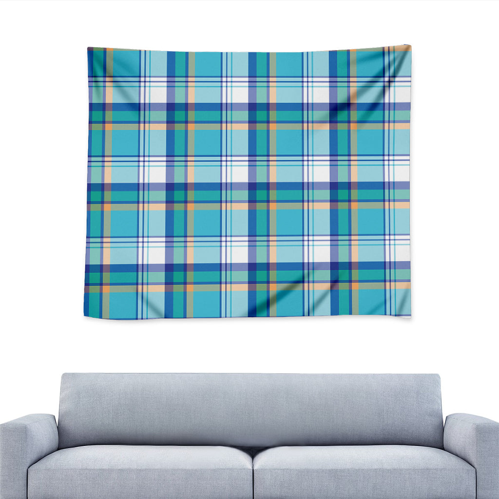 Blue Madras Pattern Print Tapestry