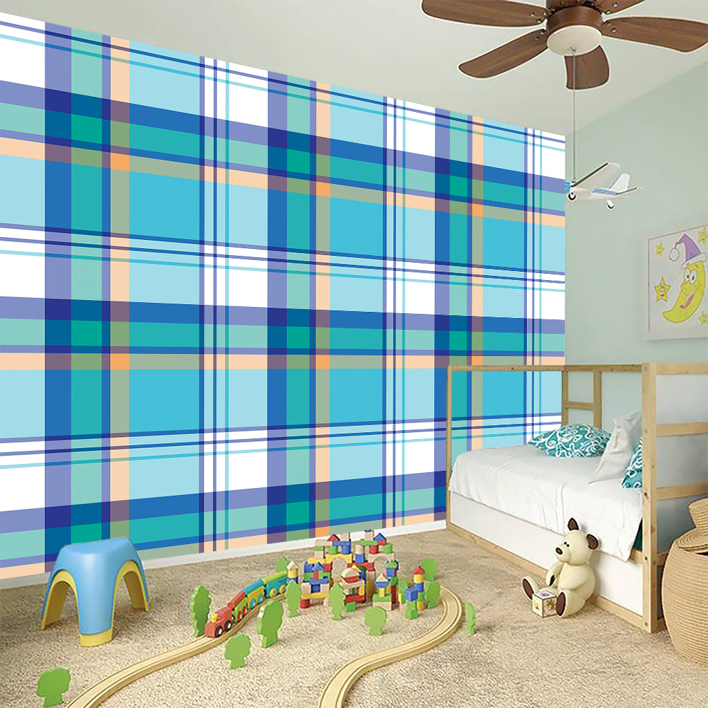 Blue Madras Pattern Print Wall Sticker