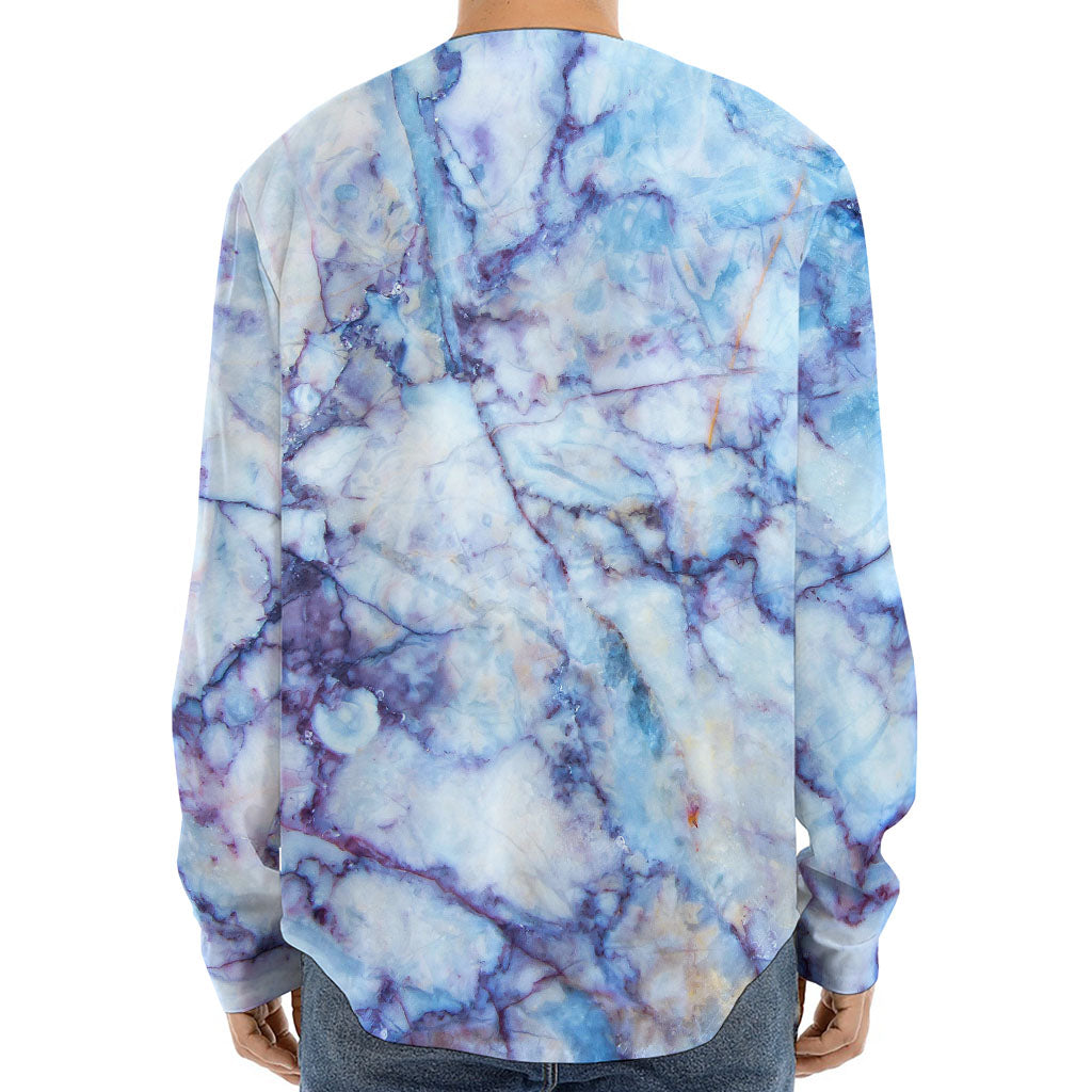 Blue Marble Print Long Sleeve Baseball Jersey