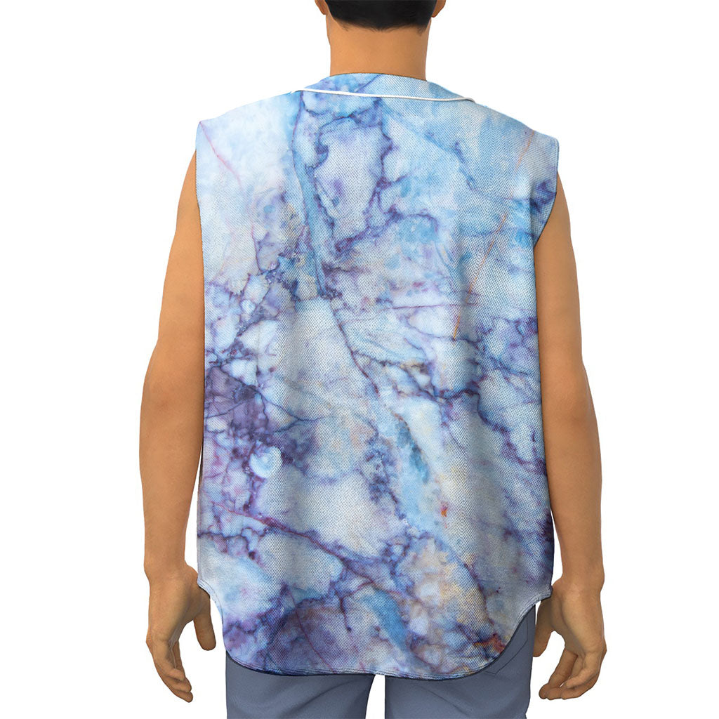 Blue Marble Print Sleeveless Baseball Jersey