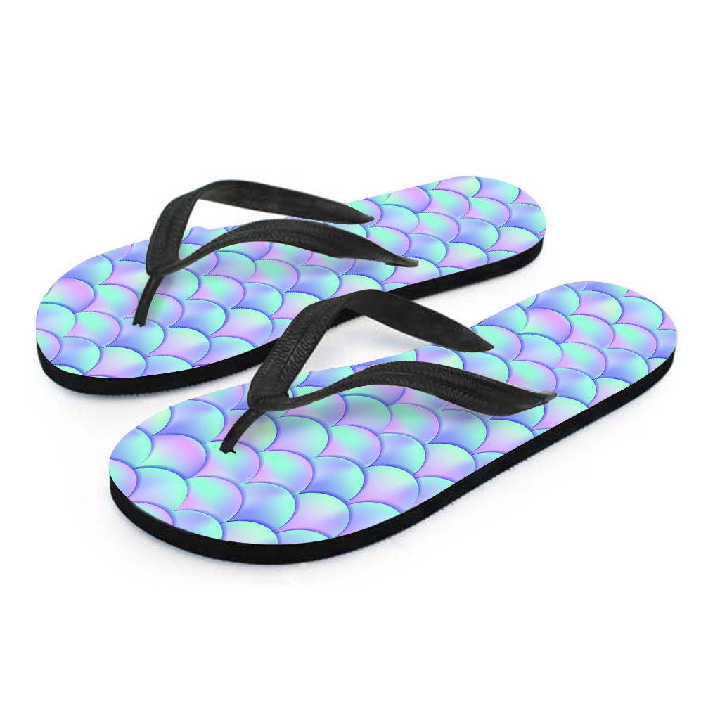Blue Mermaid Scales Pattern Print Flip Flops