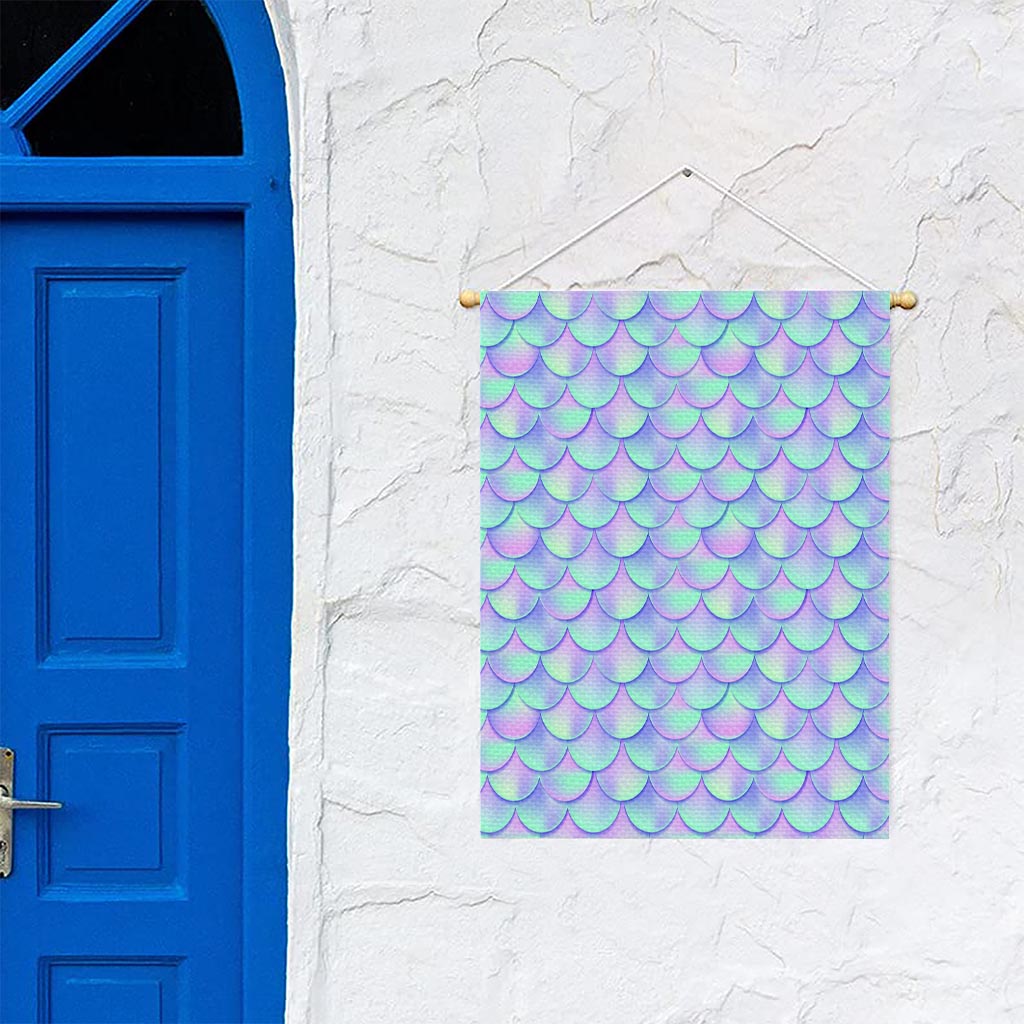 Blue Mermaid Scales Pattern Print Garden Flag