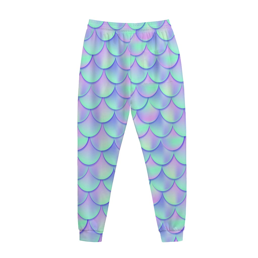 Blue Mermaid Scales Pattern Print Jogger Pants