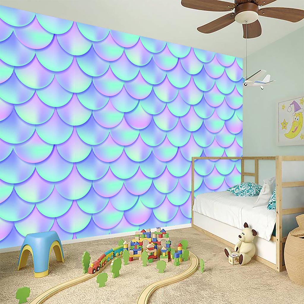 Blue Mermaid Scales Pattern Print Wall Sticker
