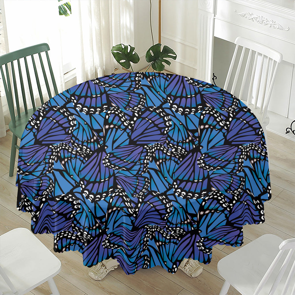 Blue Monarch Butterfly Wings Print Waterproof Round Tablecloth