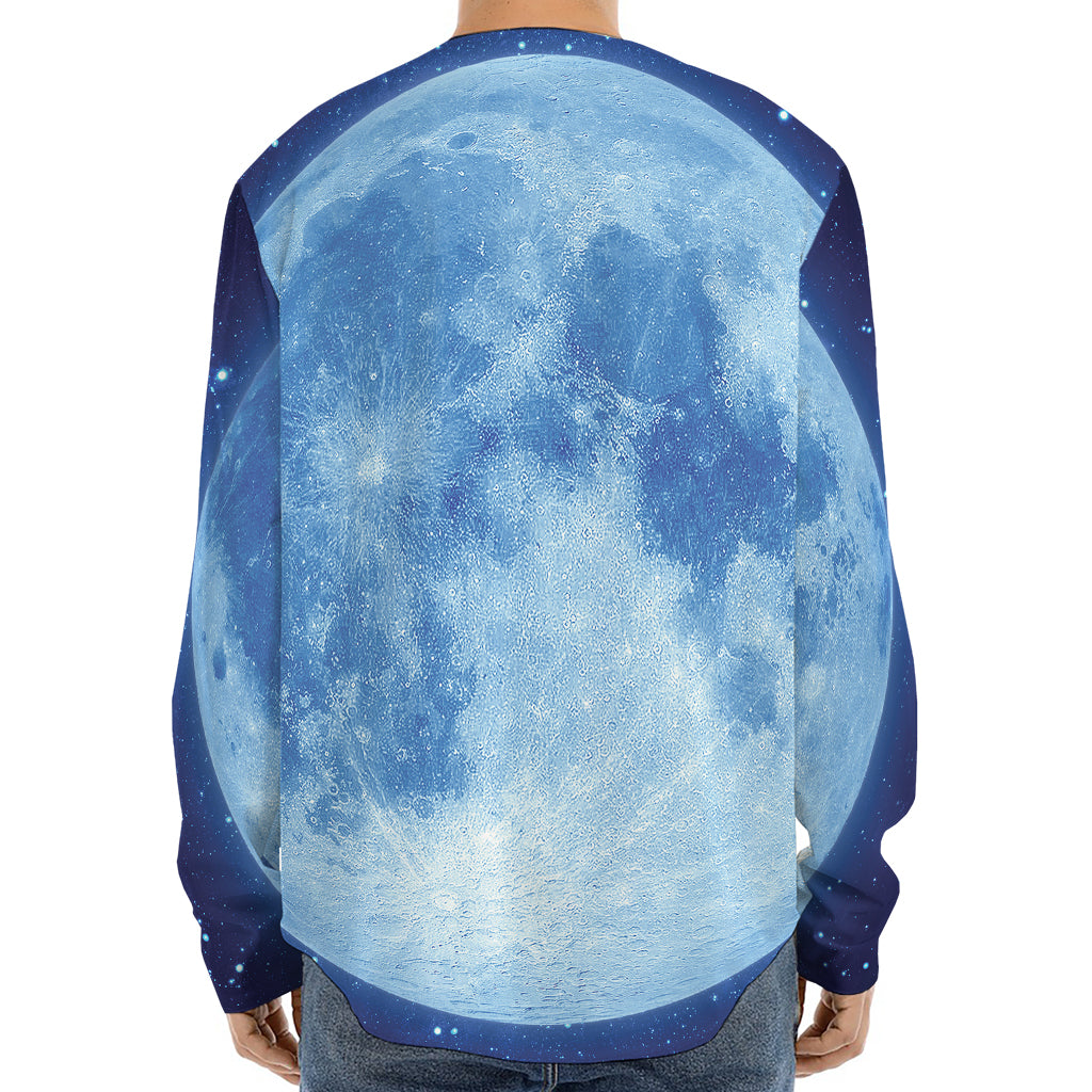 Blue Moon Print Long Sleeve Baseball Jersey