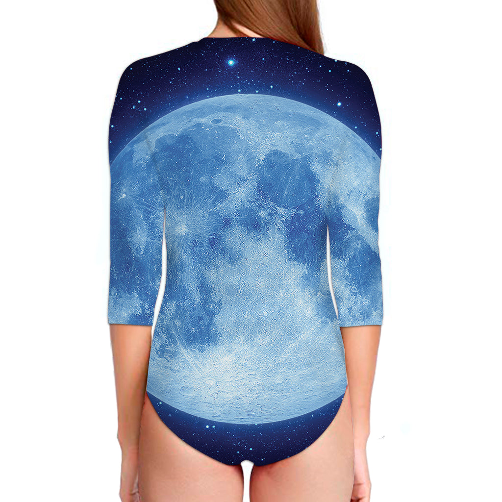 Blue Moon Print Long Sleeve Swimsuit