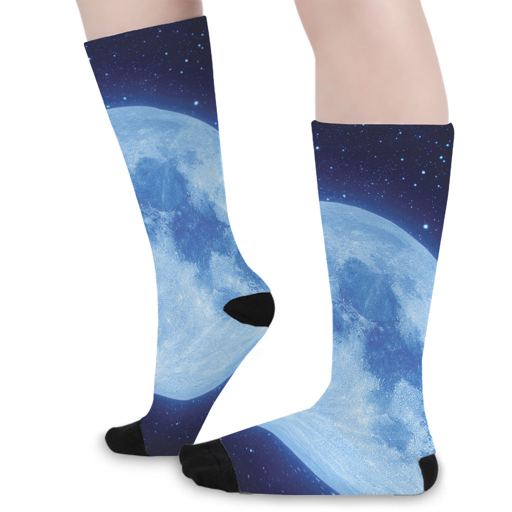 Blue Moon Print Long Socks