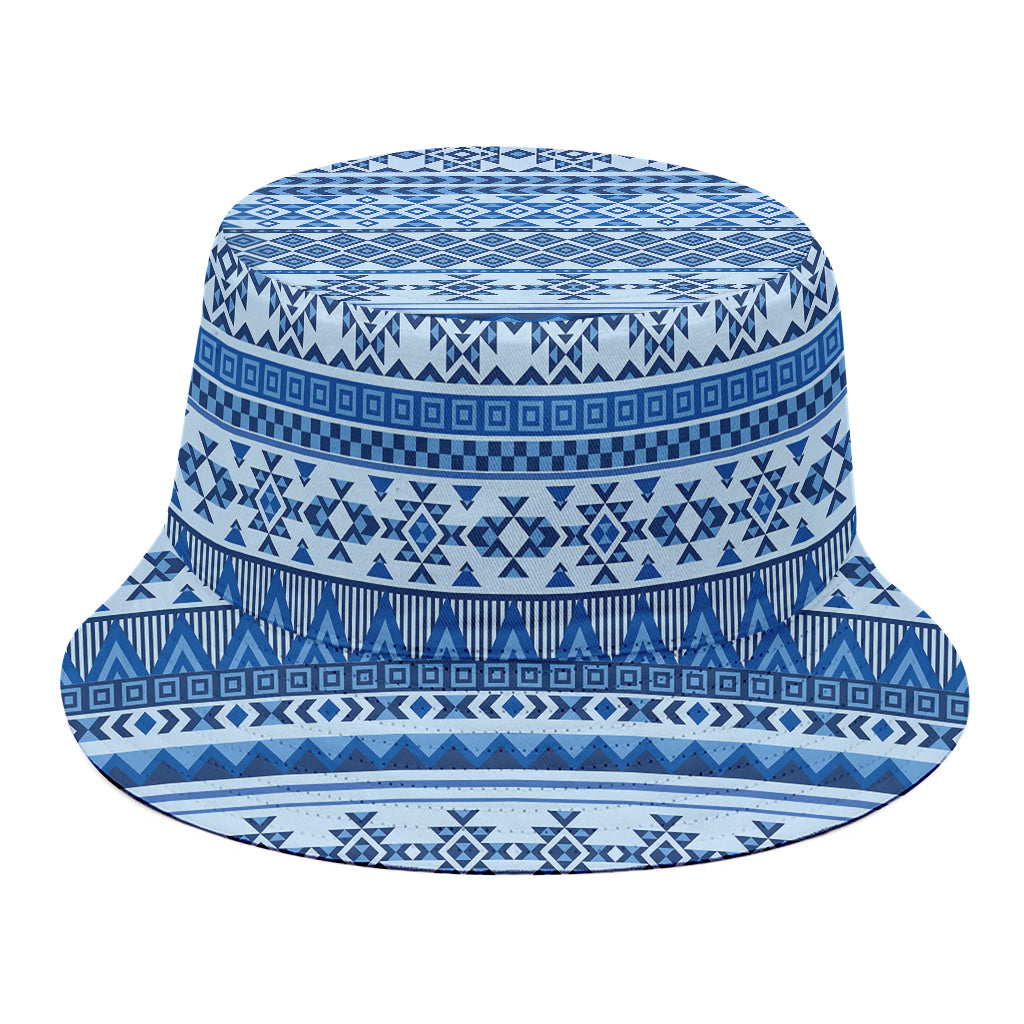 Blue Native American Aztec Pattern Print Bucket Hat