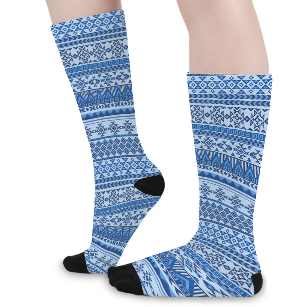 Blue Native American Aztec Pattern Print Long Socks