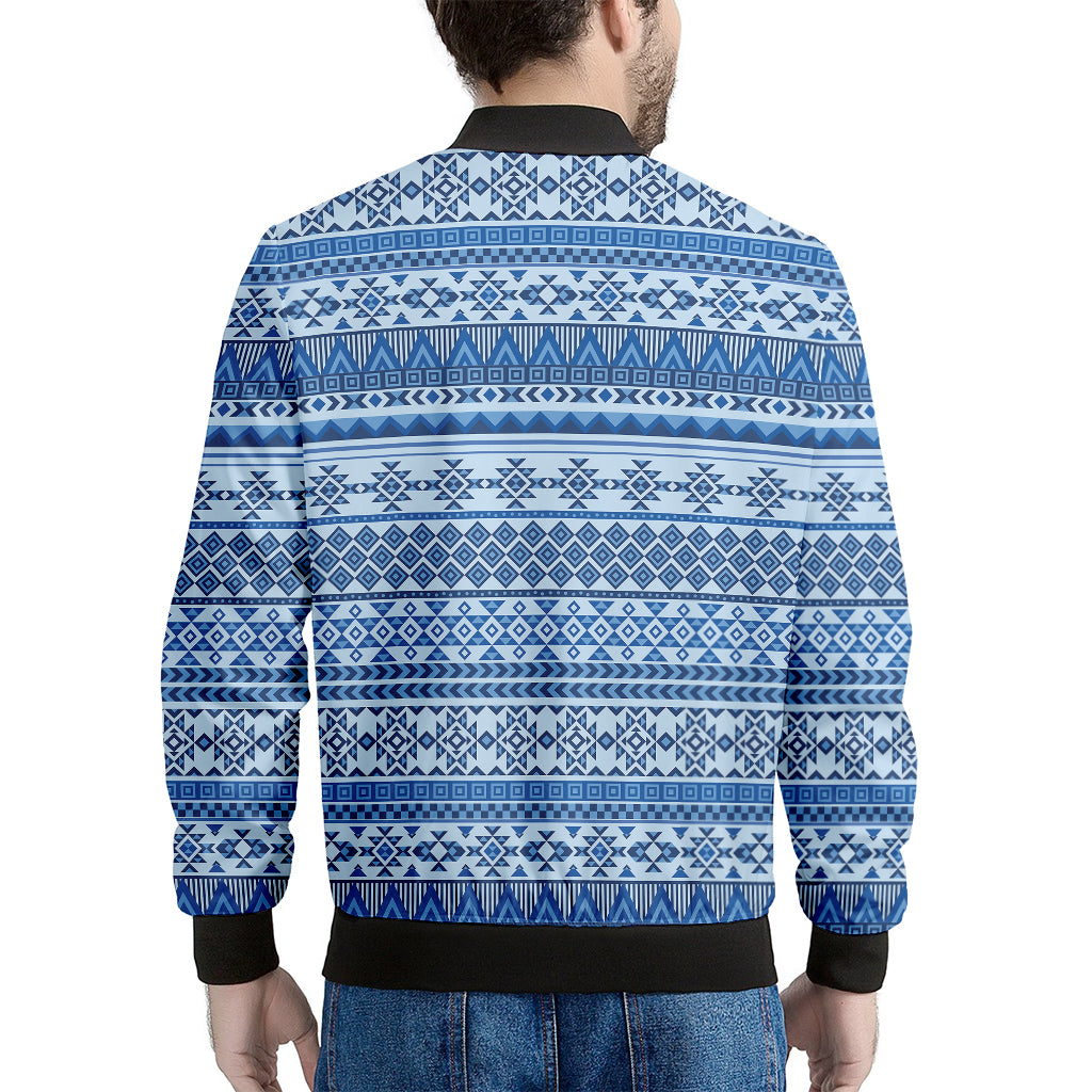 Blue Native American Aztec Pattern Print Men's Bomber Jacket