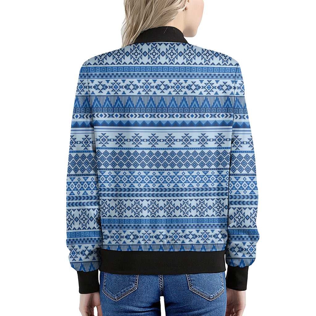 Blue Native American Aztec Pattern Print Women's Bomber Jacket
