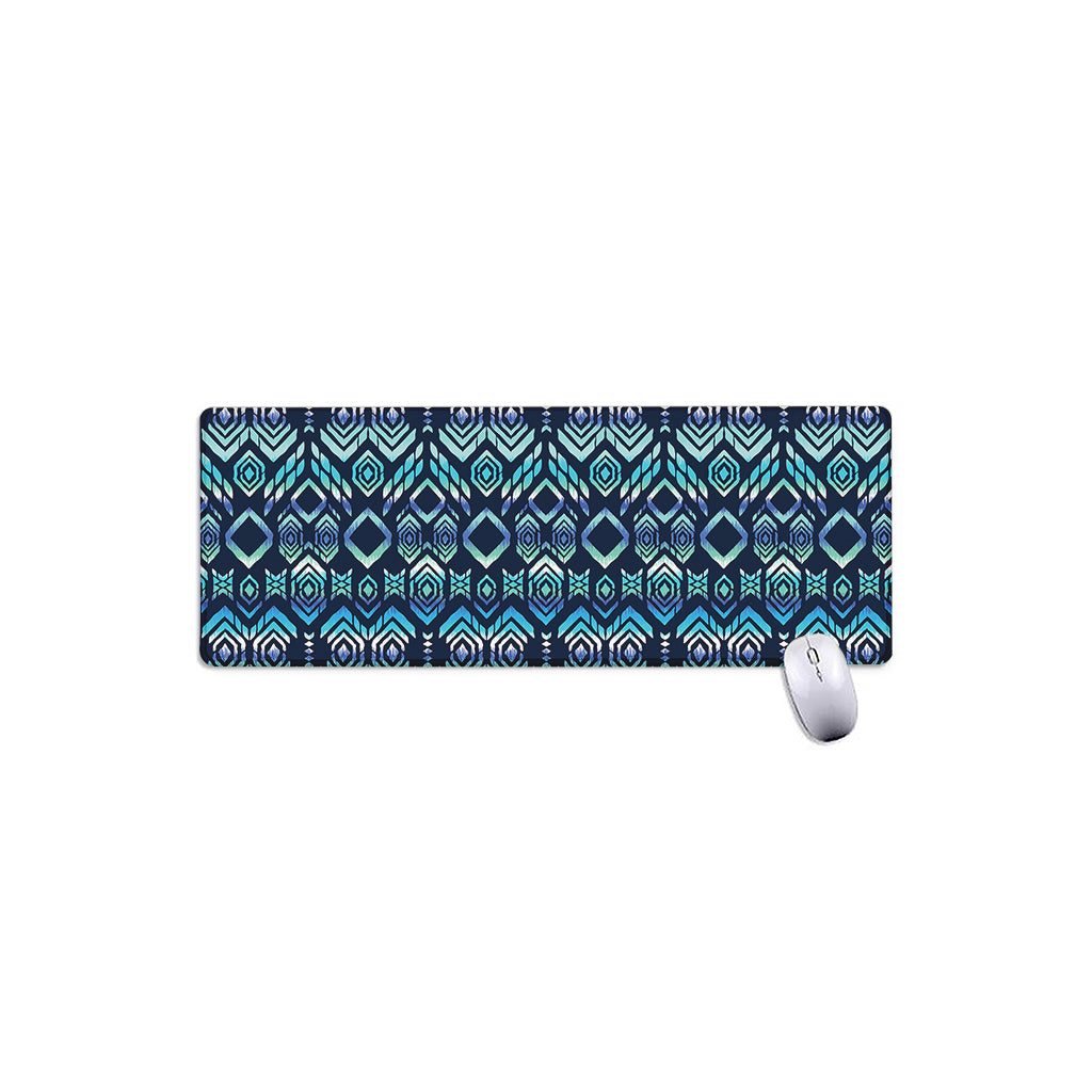 Blue Native Aztec Tribal Pattern Print Extended Mouse Pad