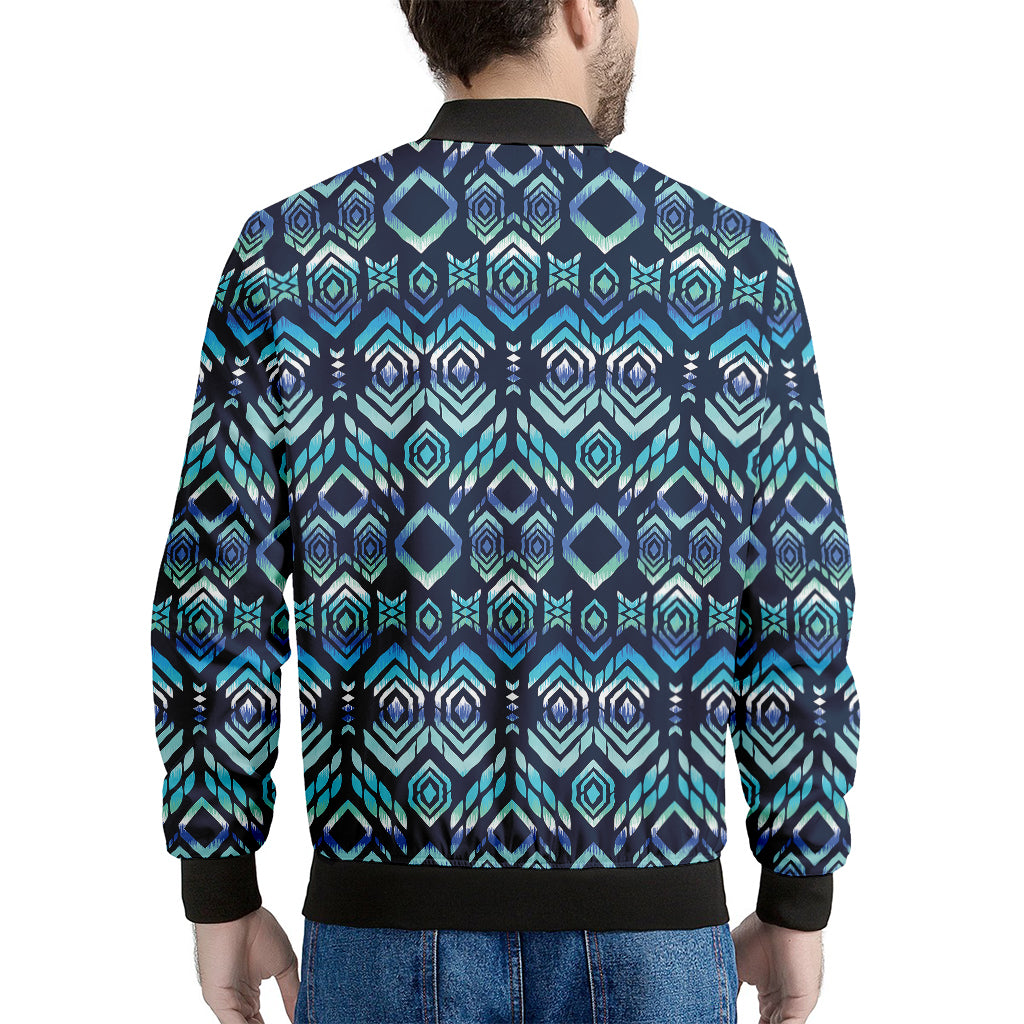 Blue Native Aztec Tribal Pattern Print Men's Bomber Jacket