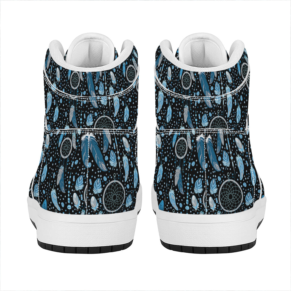 Blue Native Dream Catcher Pattern Print High Top Leather Sneakers