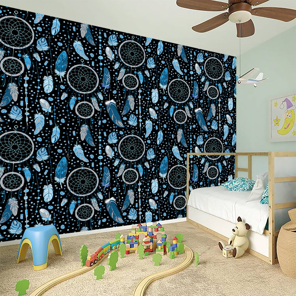 Blue Native Dream Catcher Pattern Print Wall Sticker