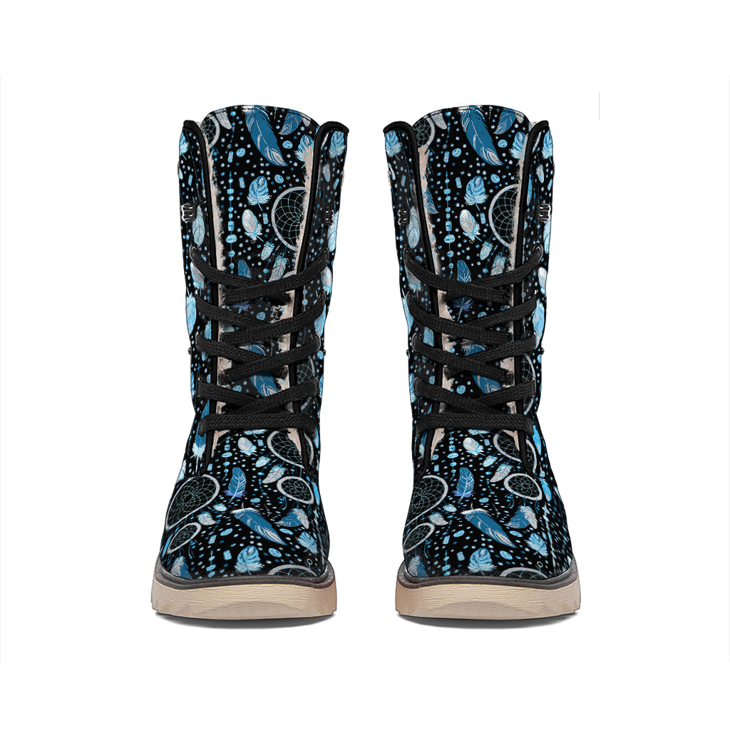 Blue Native Dream Catcher Pattern Print Winter Boots