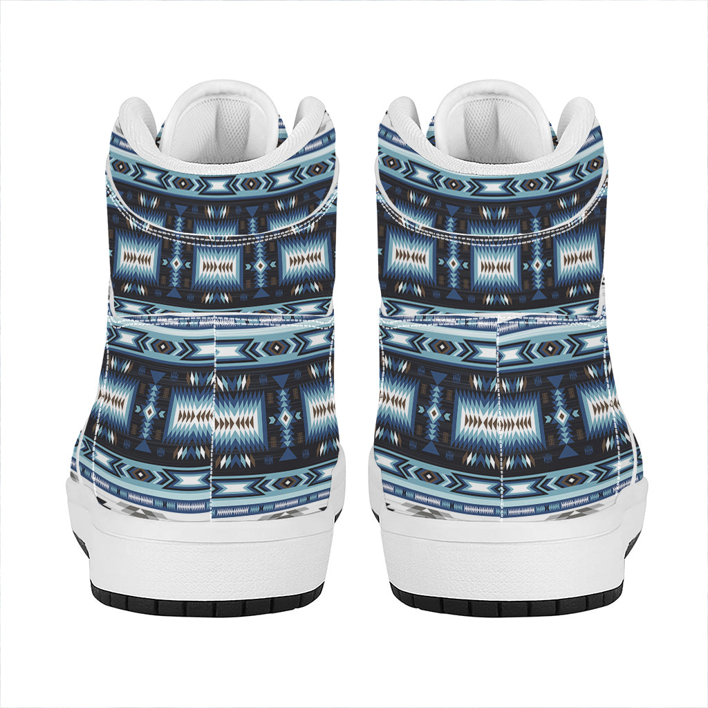 Blue Native Navajo Print High Top Leather Sneakers