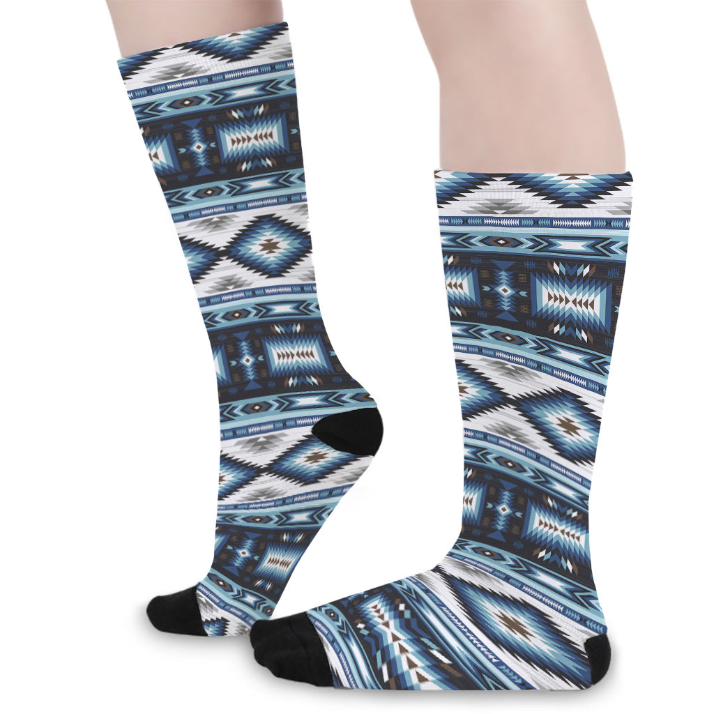 Blue Native Navajo Print Long Socks