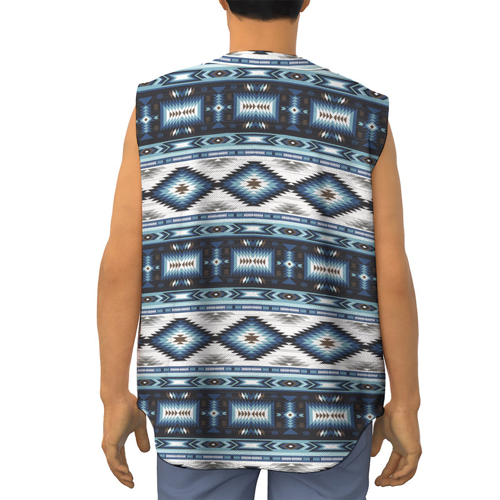 Blue Native Navajo Print Sleeveless Baseball Jersey