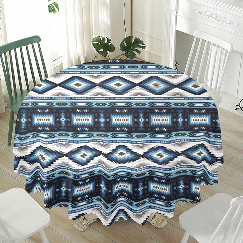 Blue Native Navajo Print Waterproof Round Tablecloth