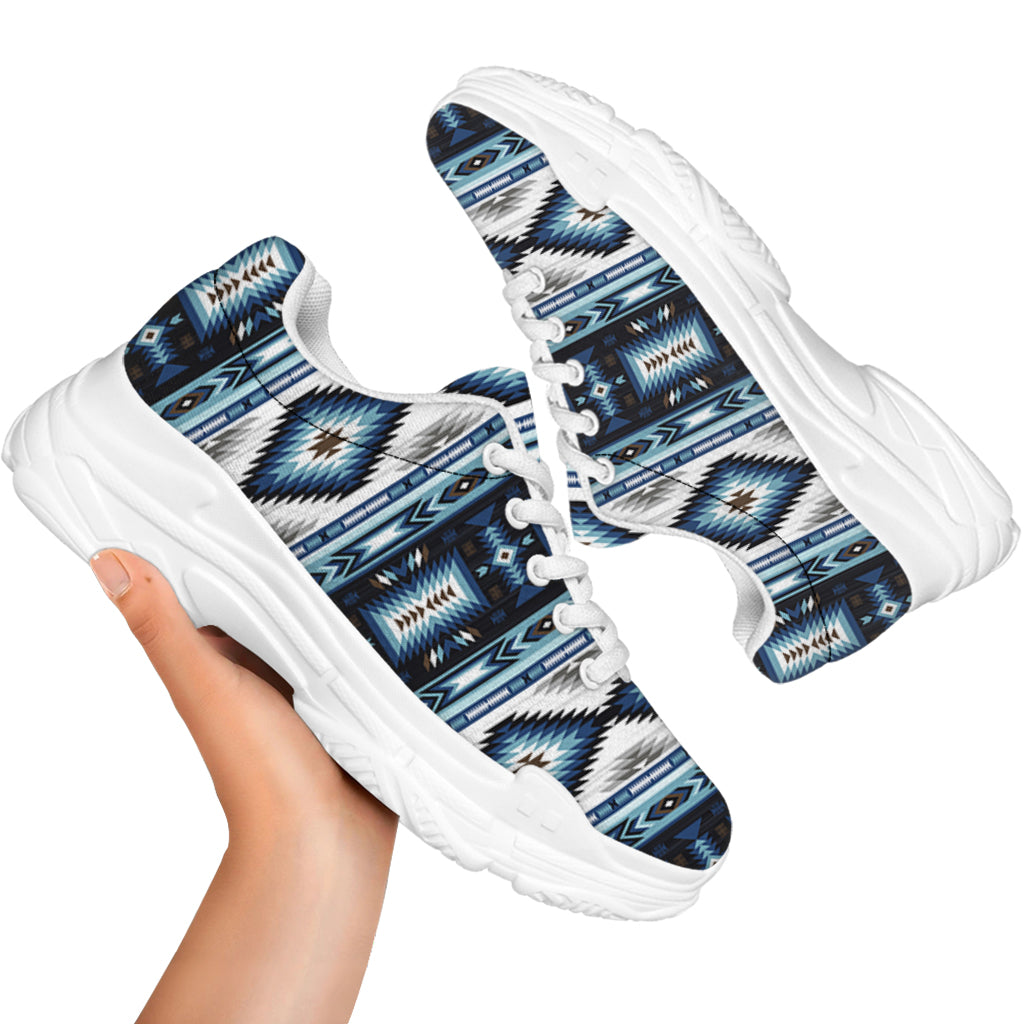 Blue Native Navajo Print White Chunky Shoes