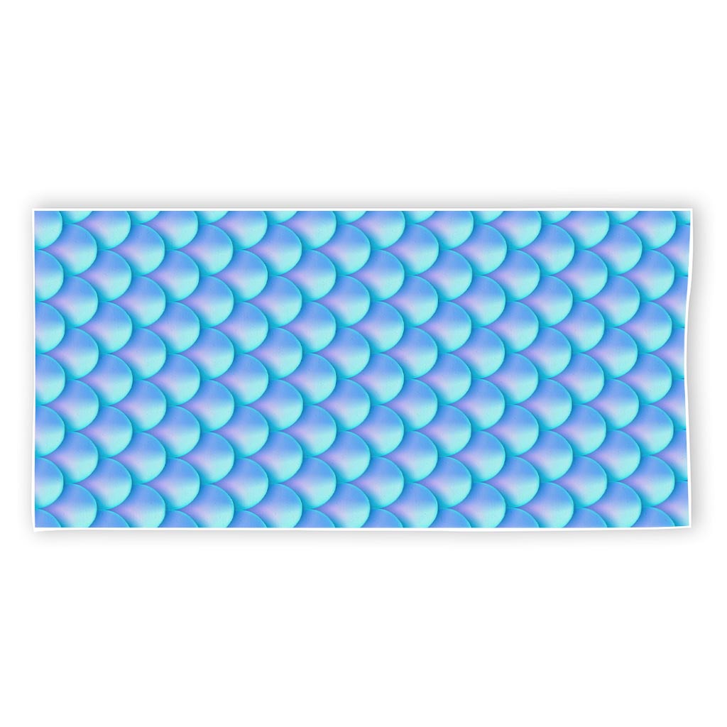 Blue Neon Mermaid Scales Pattern Print Beach Towel
