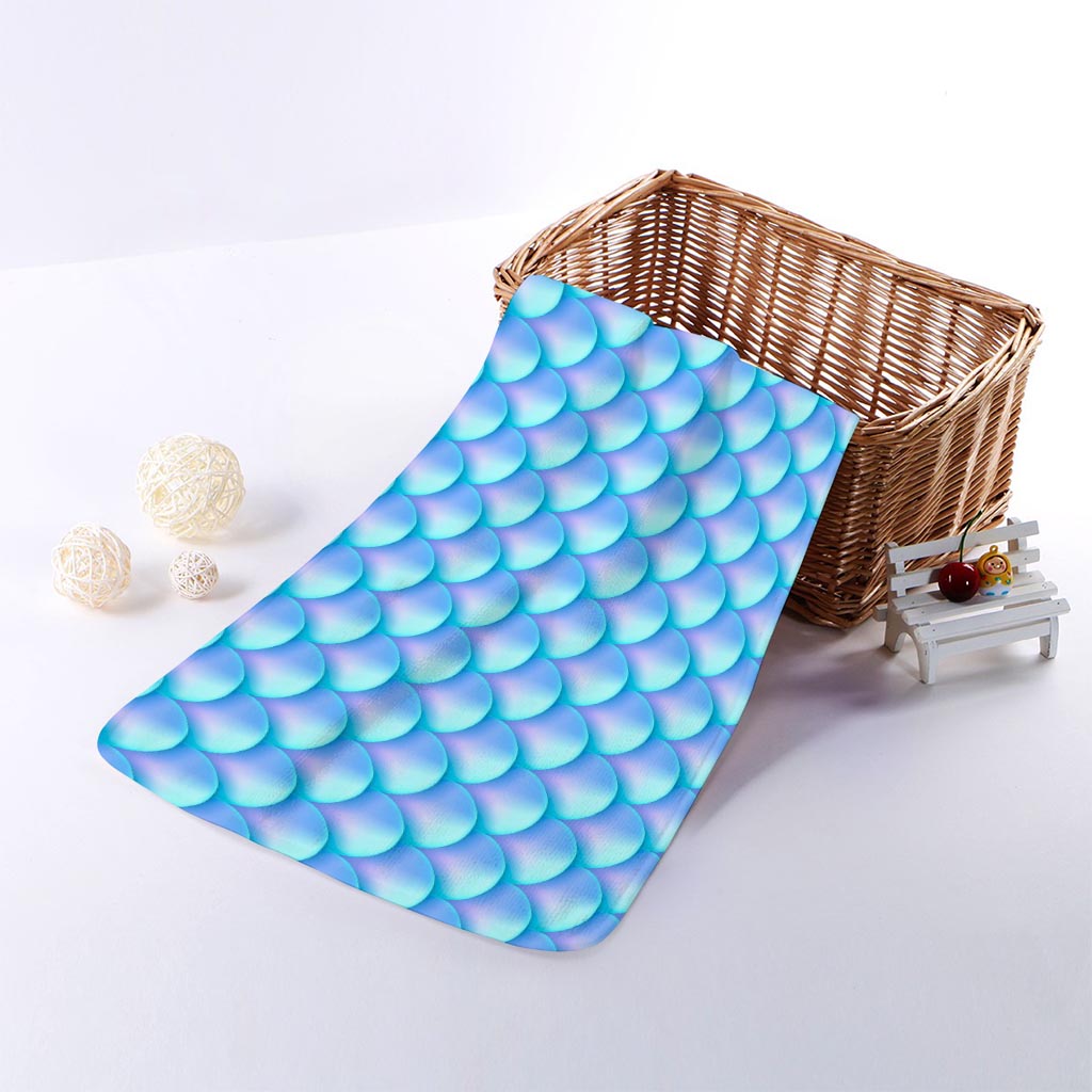 Blue Neon Mermaid Scales Pattern Print Towel