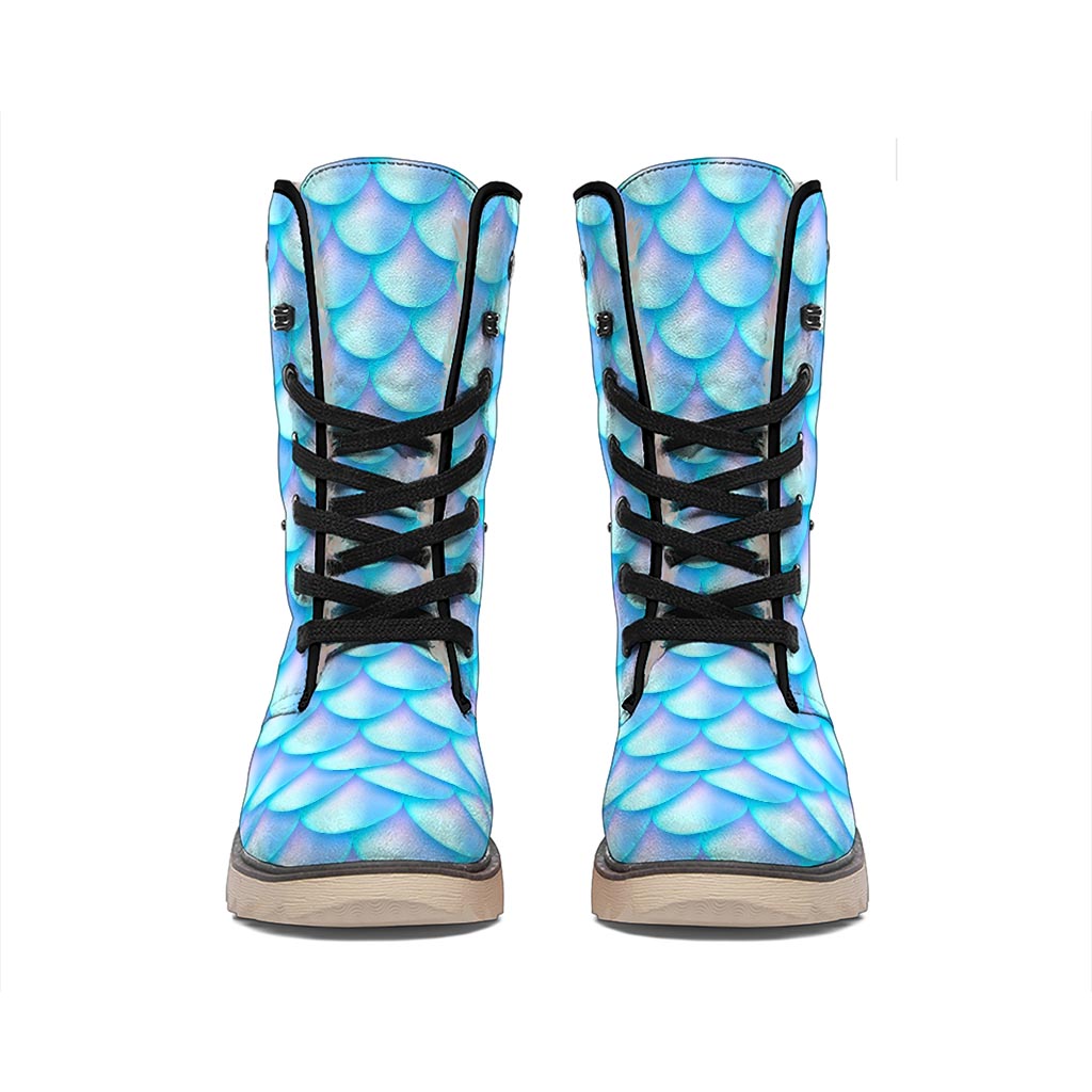 Blue Neon Mermaid Scales Pattern Print Winter Boots