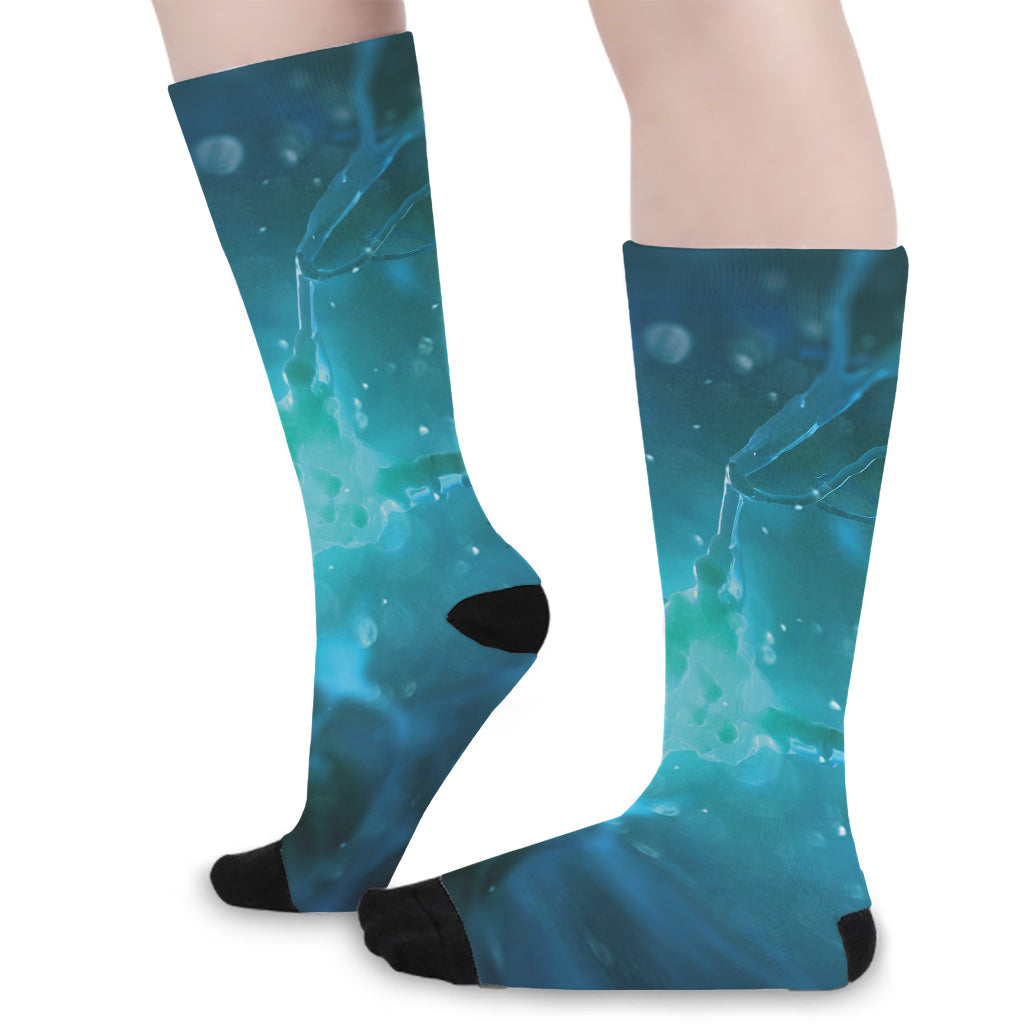 Blue Neurons In The Brain Print Long Socks