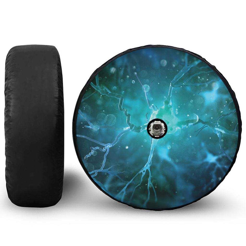 Blue Neurons In The Brain Print Tire Cover With Camera Hole