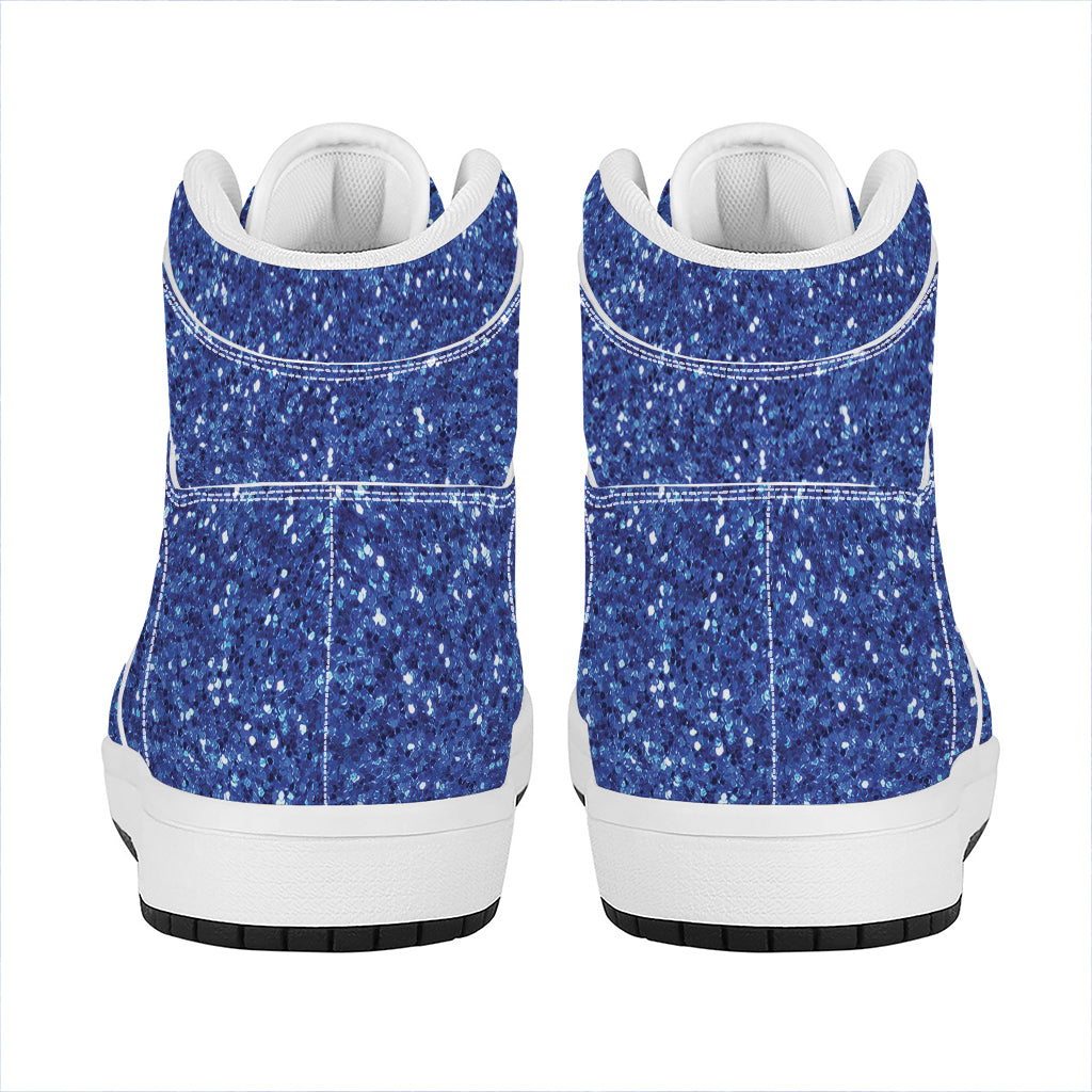 Blue (NOT Real) Glitter Print High Top Leather Sneakers