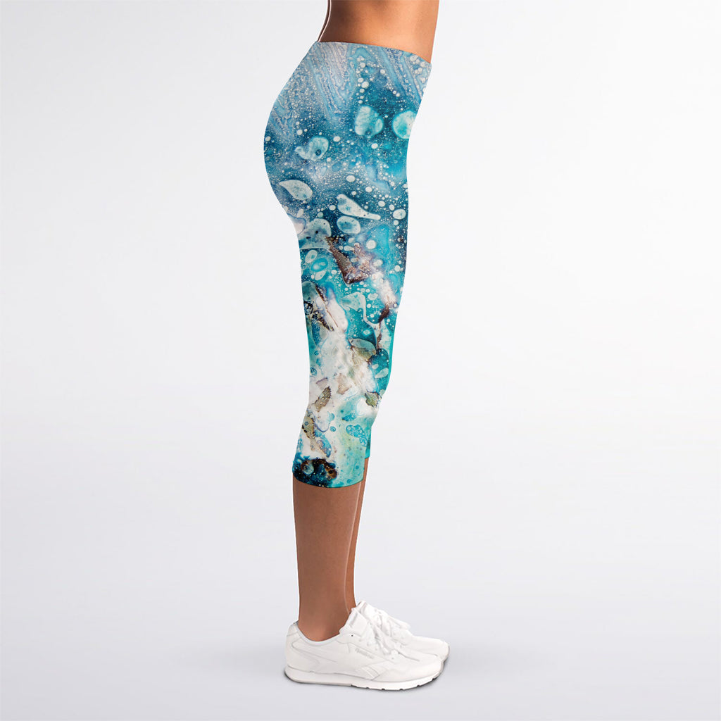 Blue Ocean Acid Melt Print Women's Capri Leggings