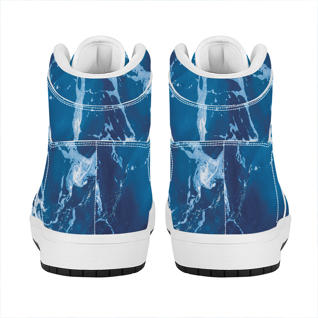 Blue Ocean Print High Top Leather Sneakers
