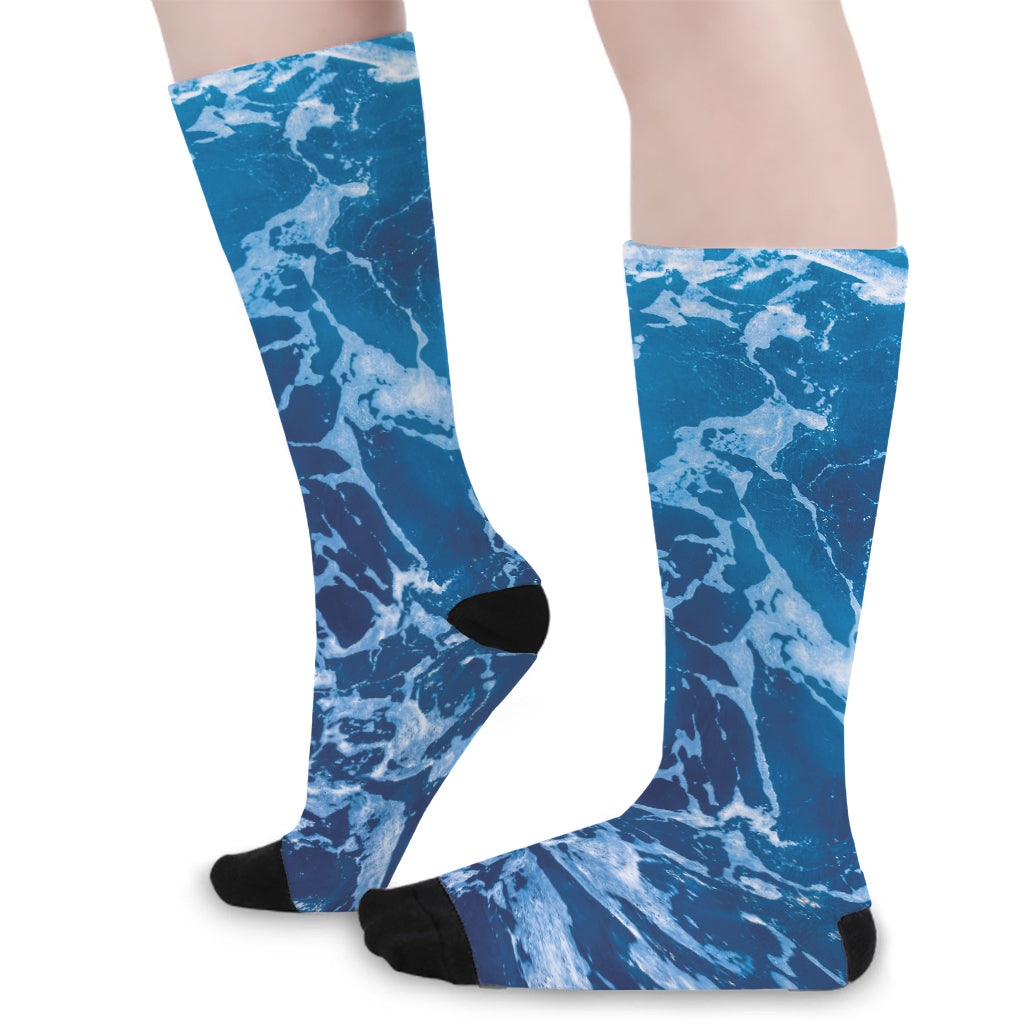 Blue Ocean Print Long Socks