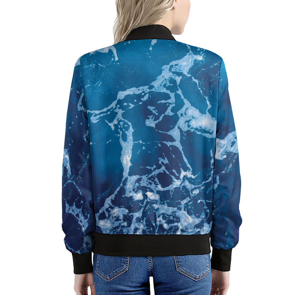 Blue Ocean Print Women's Bomber Jacket