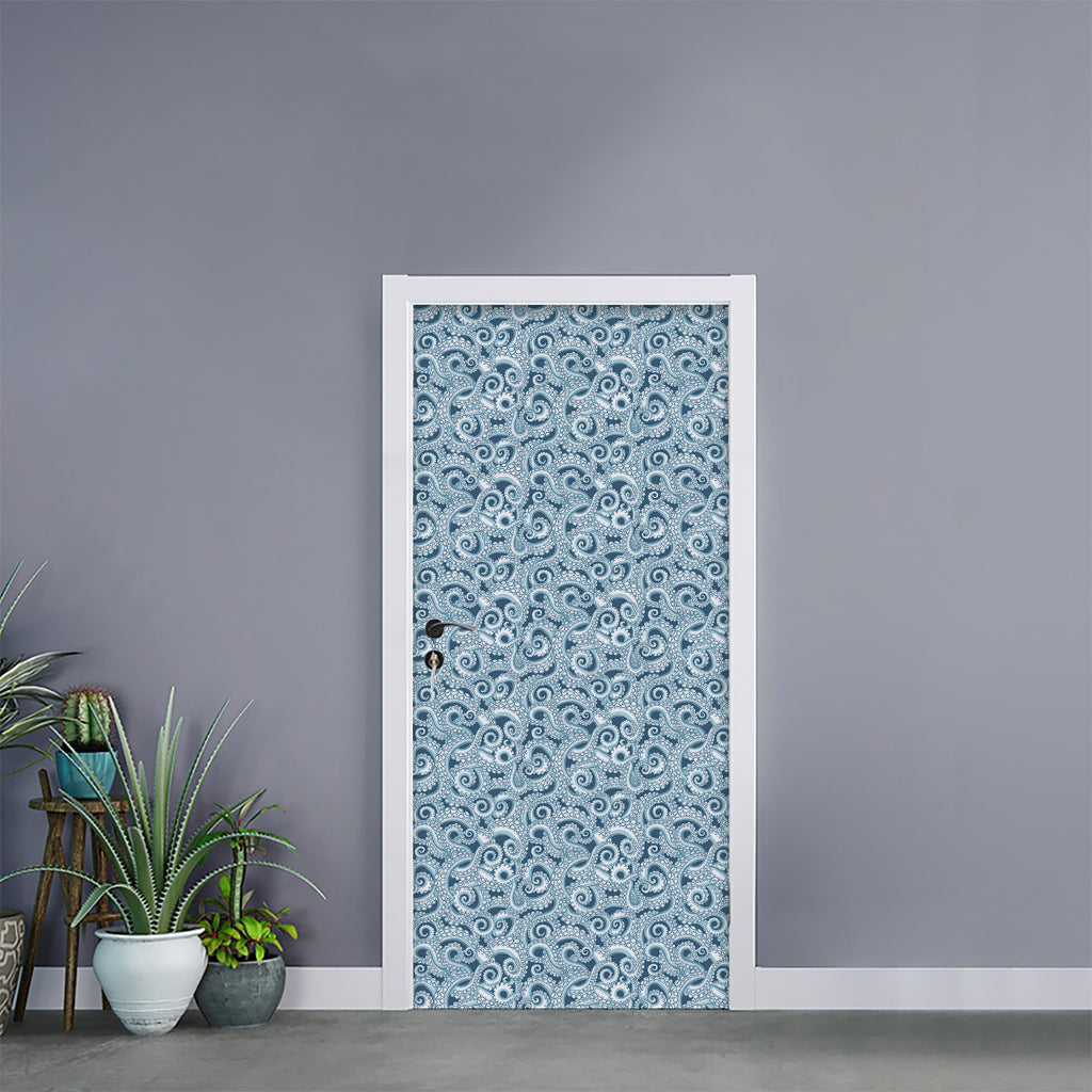 Blue Octopus Tentacles Pattern Print Door Sticker