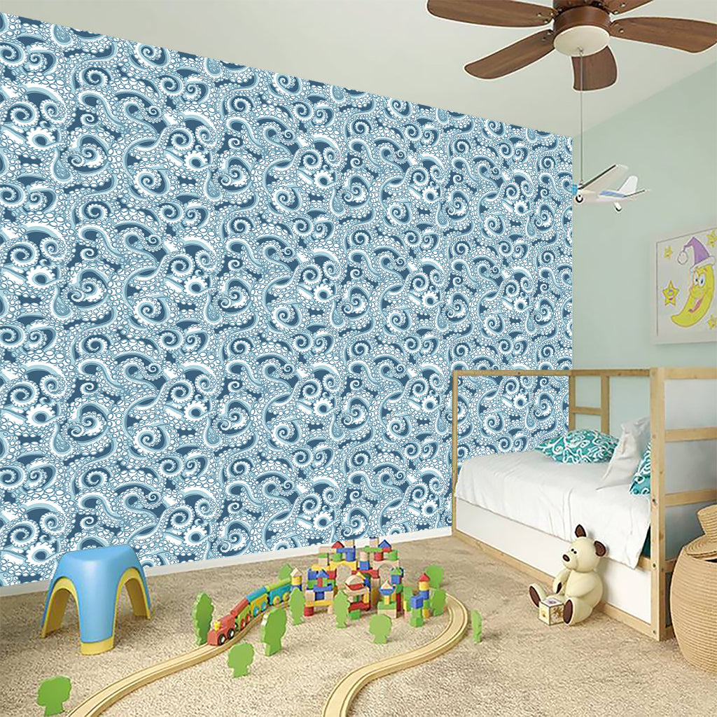 Blue Octopus Tentacles Pattern Print Wall Sticker
