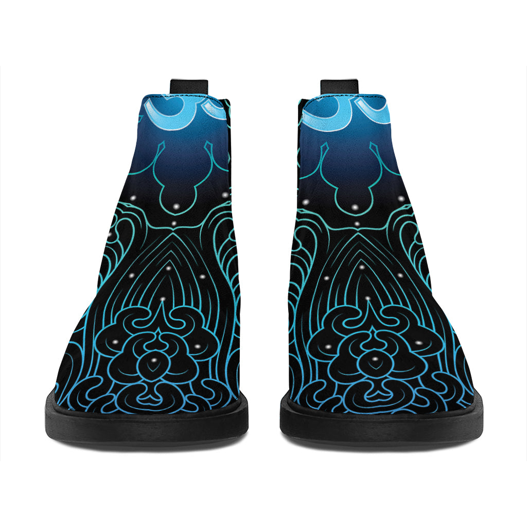 Blue Om Mandala Print Flat Ankle Boots