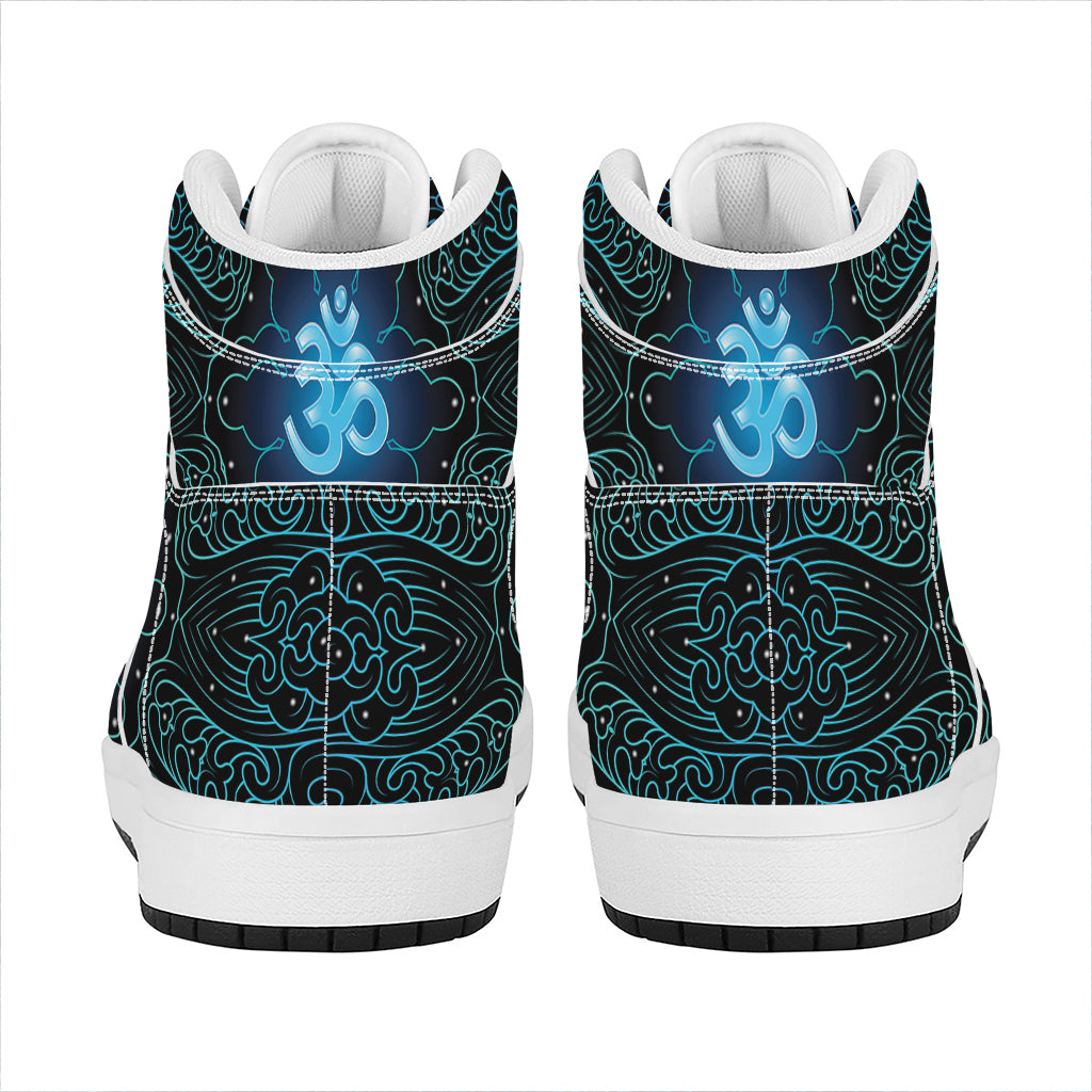 Blue Om Mandala Print High Top Leather Sneakers