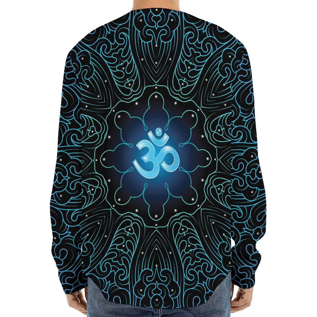 Blue Om Mandala Print Long Sleeve Baseball Jersey