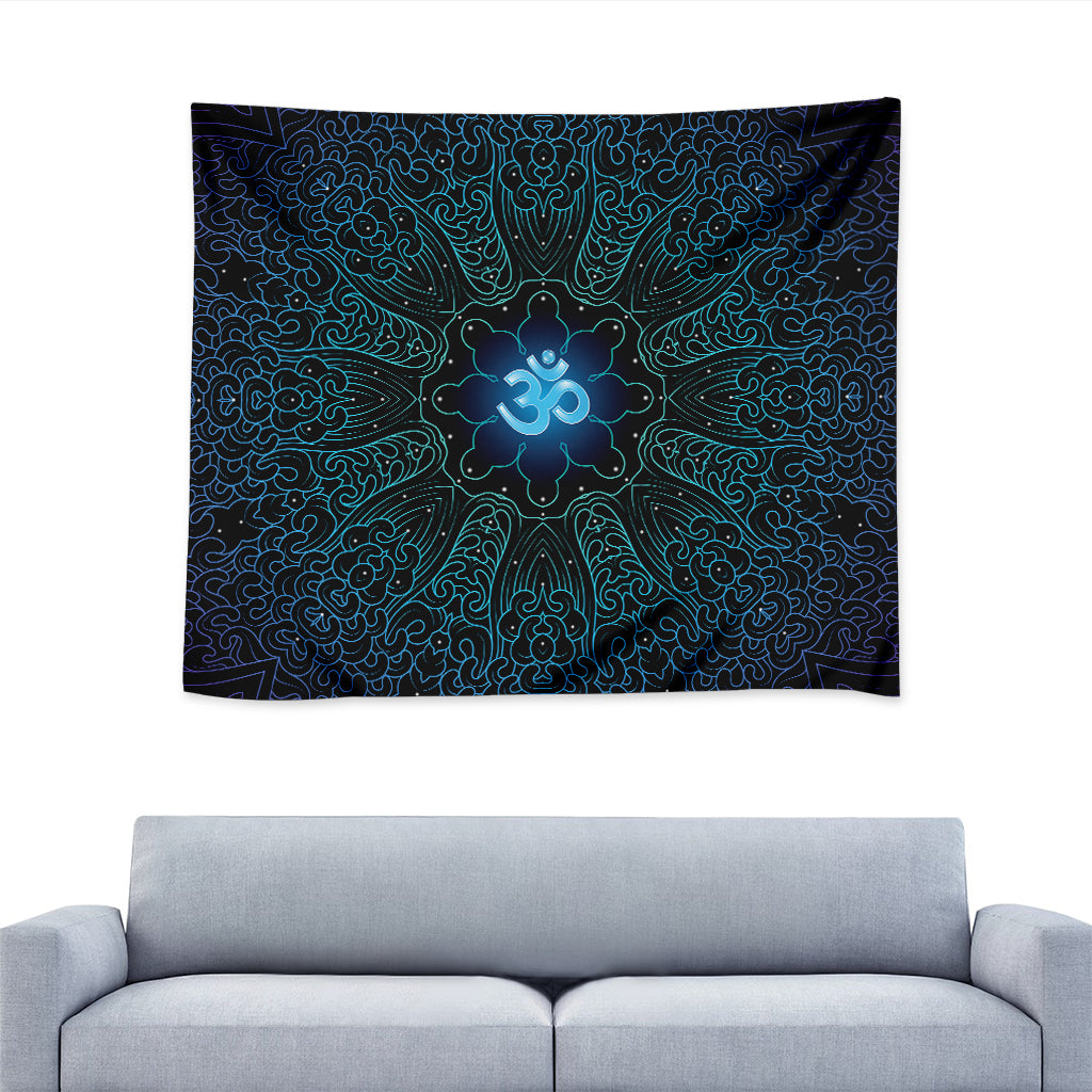 Blue Om Mandala Print Tapestry