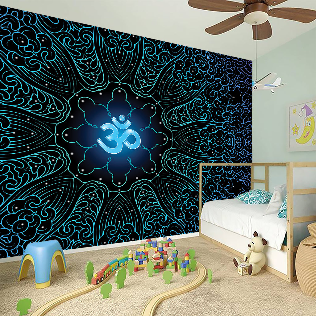 Blue Om Mandala Print Wall Sticker